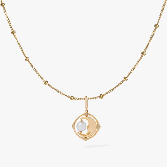 Mythology 18ct Gold Pearl Spinning Moon Mini Charm Necklace